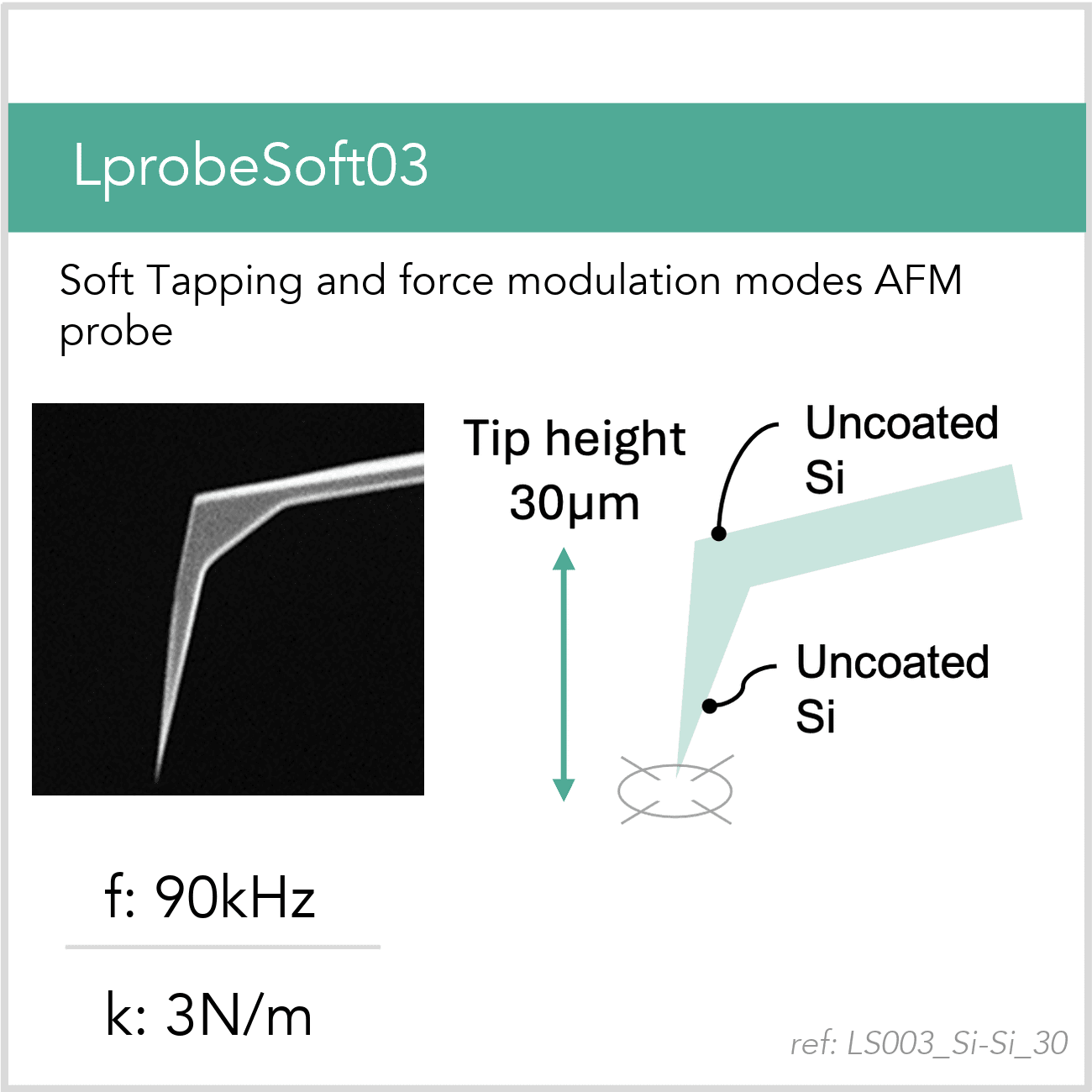 3D schematic of Vmicro LS003 Si-Si 30 AFM probe for advanced AFM imaging