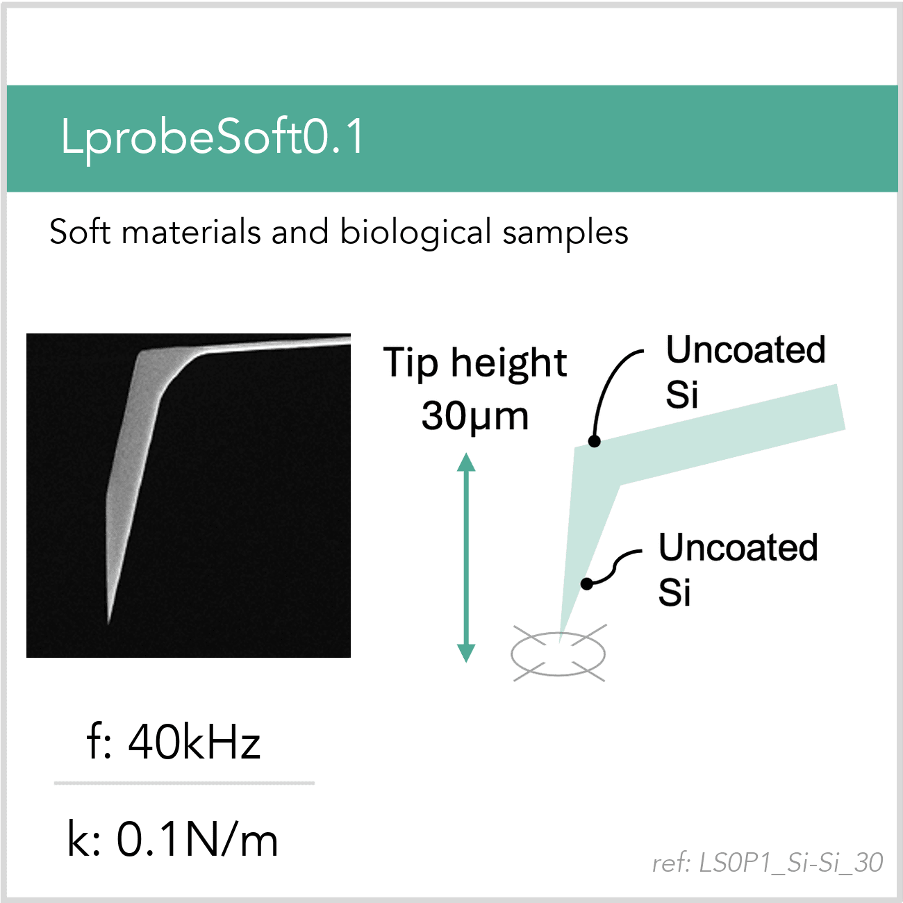 3D schematic of Vmicro LS0P1 Si-Si 30 AFM probe for biological and soft-sample AFM imaging