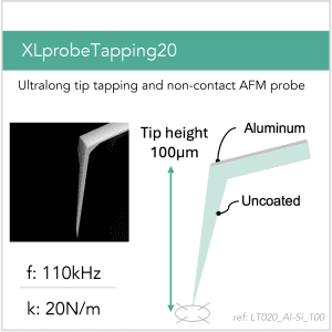 3D schematic of Vmicro LT020 Al-Si 100 AFM probe for tapping mode AFM measurements