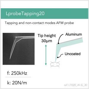 3D schematic of Vmicro LT020 Al-Si 30 AFM probe for tapping mode AFM measurements
