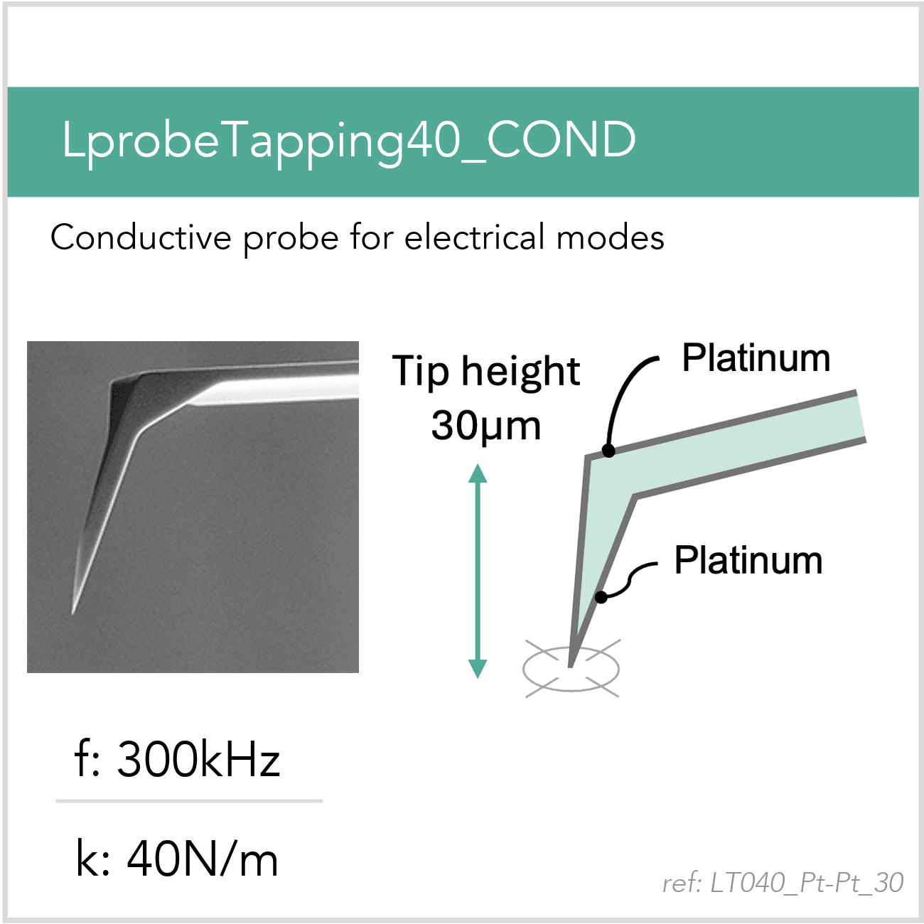 3D schematic of Vmicro LT040 Pt-Pt 30 AFM probe for conductive and electrical AFM modes