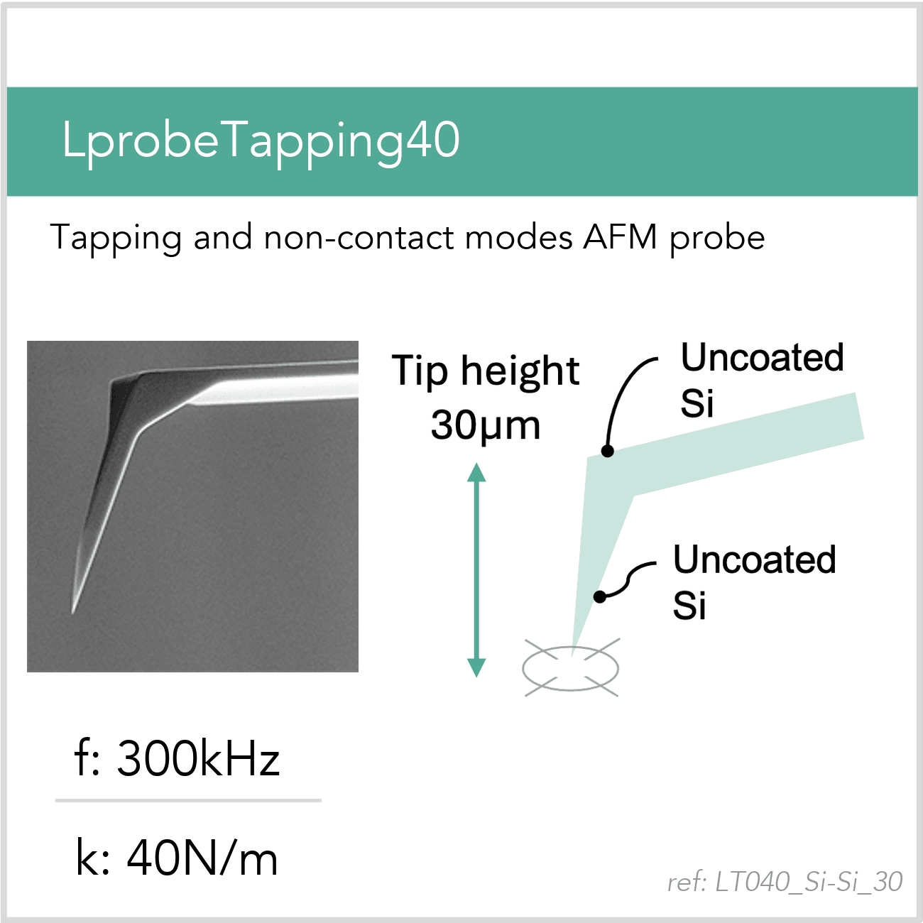 3D schematic of Vmicro LT040 Si-Si 30 AFM probe for advanced AFM imaging