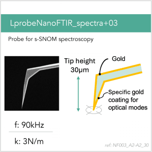 3D schematic of Vmicro NF003 A2-A2 30 AFM probe for s-SNOM near-field imaging and spectroscopy