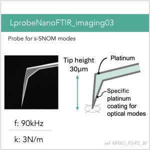 3D schematic of Vmicro NF003 P2-P2 30 AFM probe for s-SNOM near-field imaging and spectroscopy