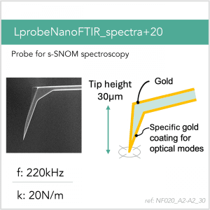 3D schematic of Vmicro NF020 A2-A2 30 AFM probe for s-SNOM near-field imaging and spectroscopy