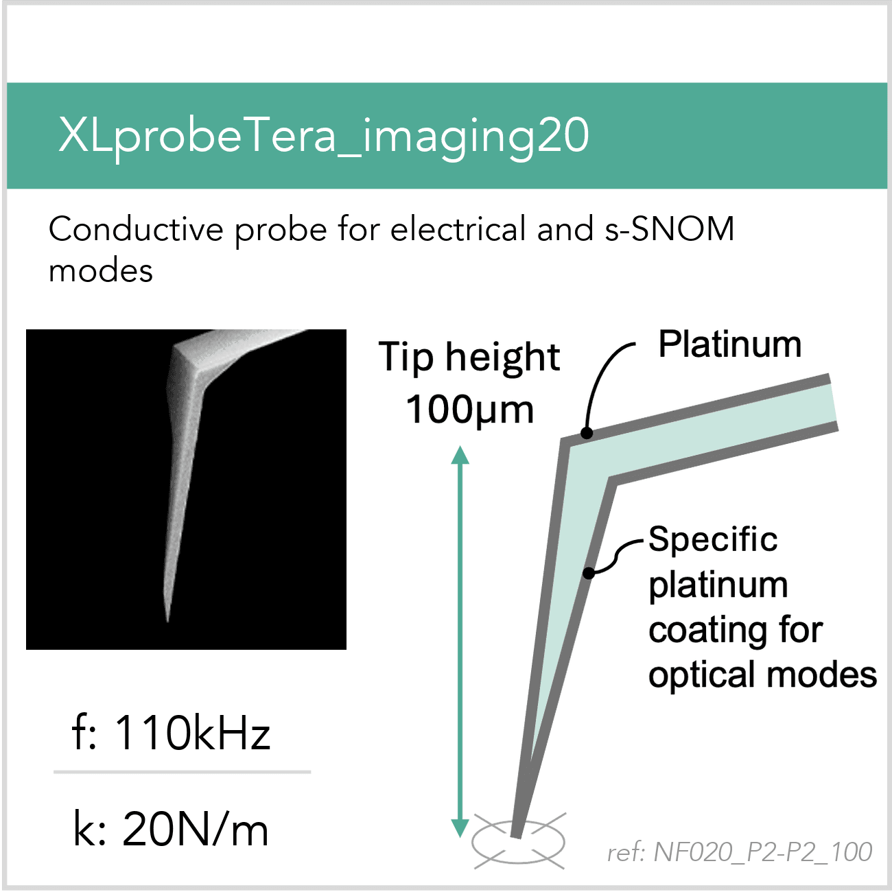 3D schematic of Vmicro NF020 P2-P2 100 AFM probe for s-SNOM THz near-field imaging and spectroscopy