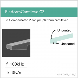 3D schematic of Vmicro PC003 Si-Si 5 AFM probe for platform cantilever AFM measurements