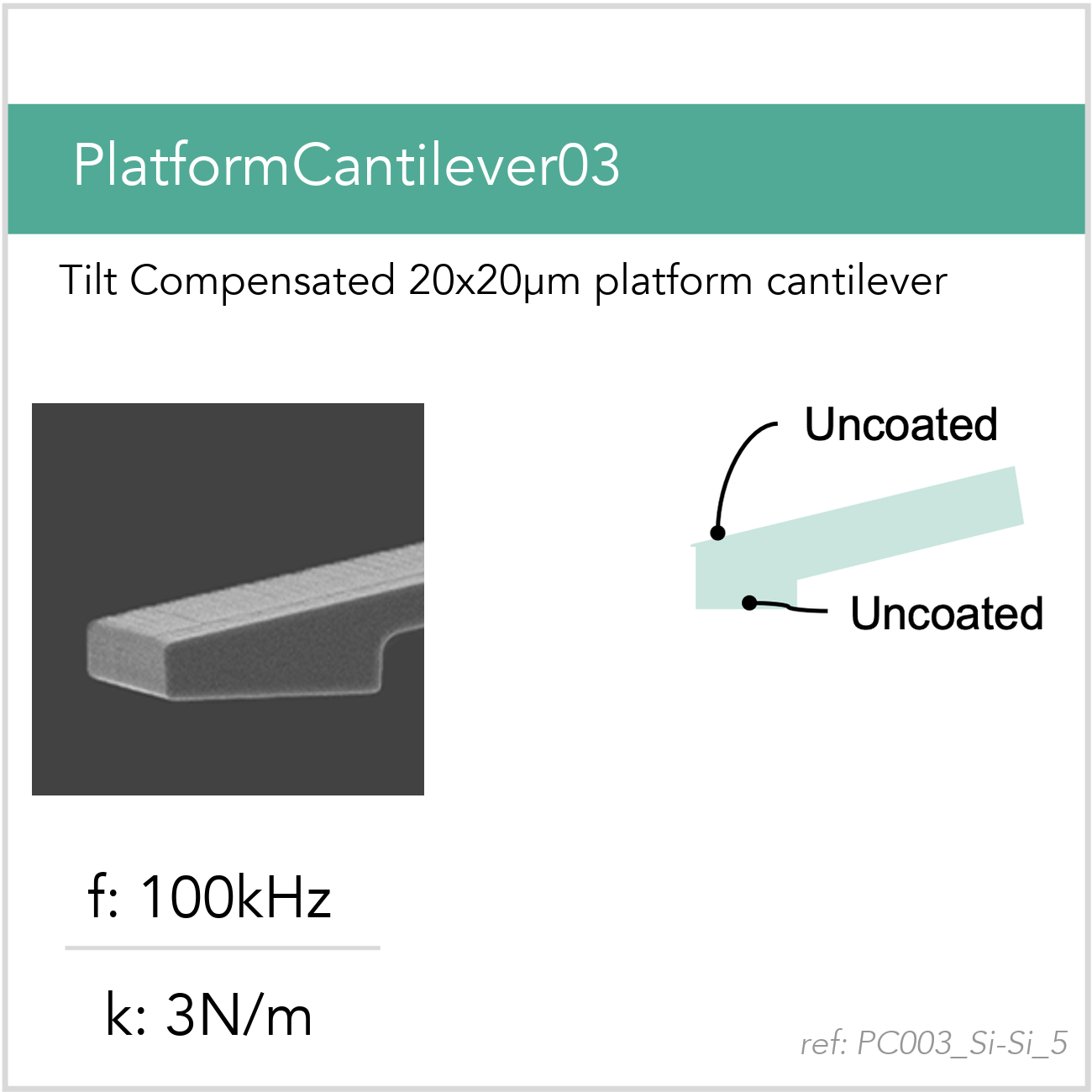 3D schematic of Vmicro PC003 Si-Si 5 AFM probe for platform cantilever AFM measurements
