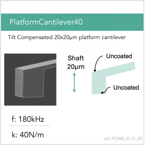 3D schematic of Vmicro PC040 Si-Si 20 AFM probe for platform cantilever AFM measurements
