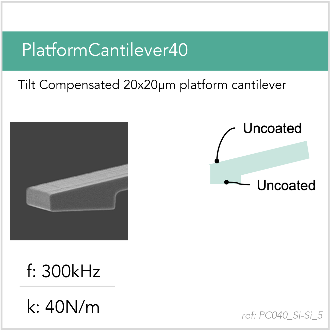 3D schematic of Vmicro PC040 Si-Si 5 AFM probe for platform cantilever AFM measurements