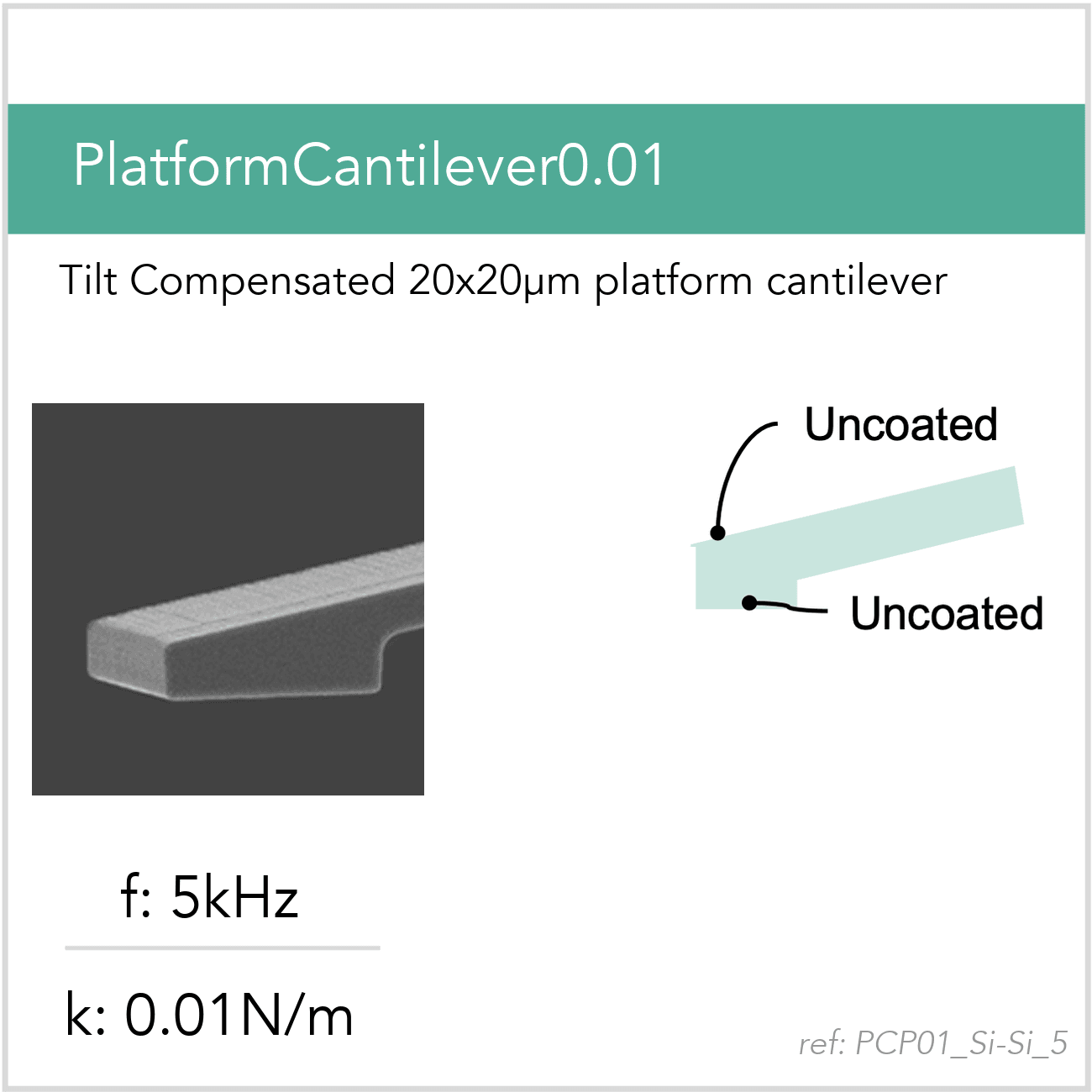 3D schematic of Vmicro PCP01 Si-Si 5 AFM probe for platform cantilever AFM measurements
