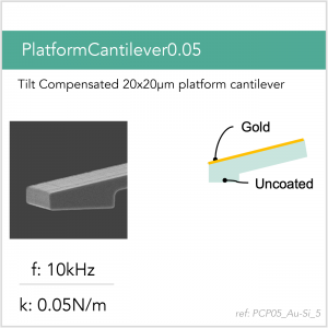 3D schematic of Vmicro PCP05 Au-Si 5 AFM probe for platform cantilever AFM measurements