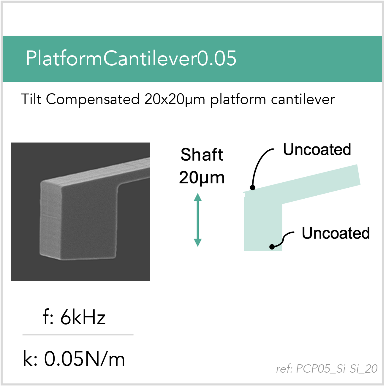 3D schematic of Vmicro PCP05 Si-Si 20 AFM probe for platform cantilever AFM measurements
