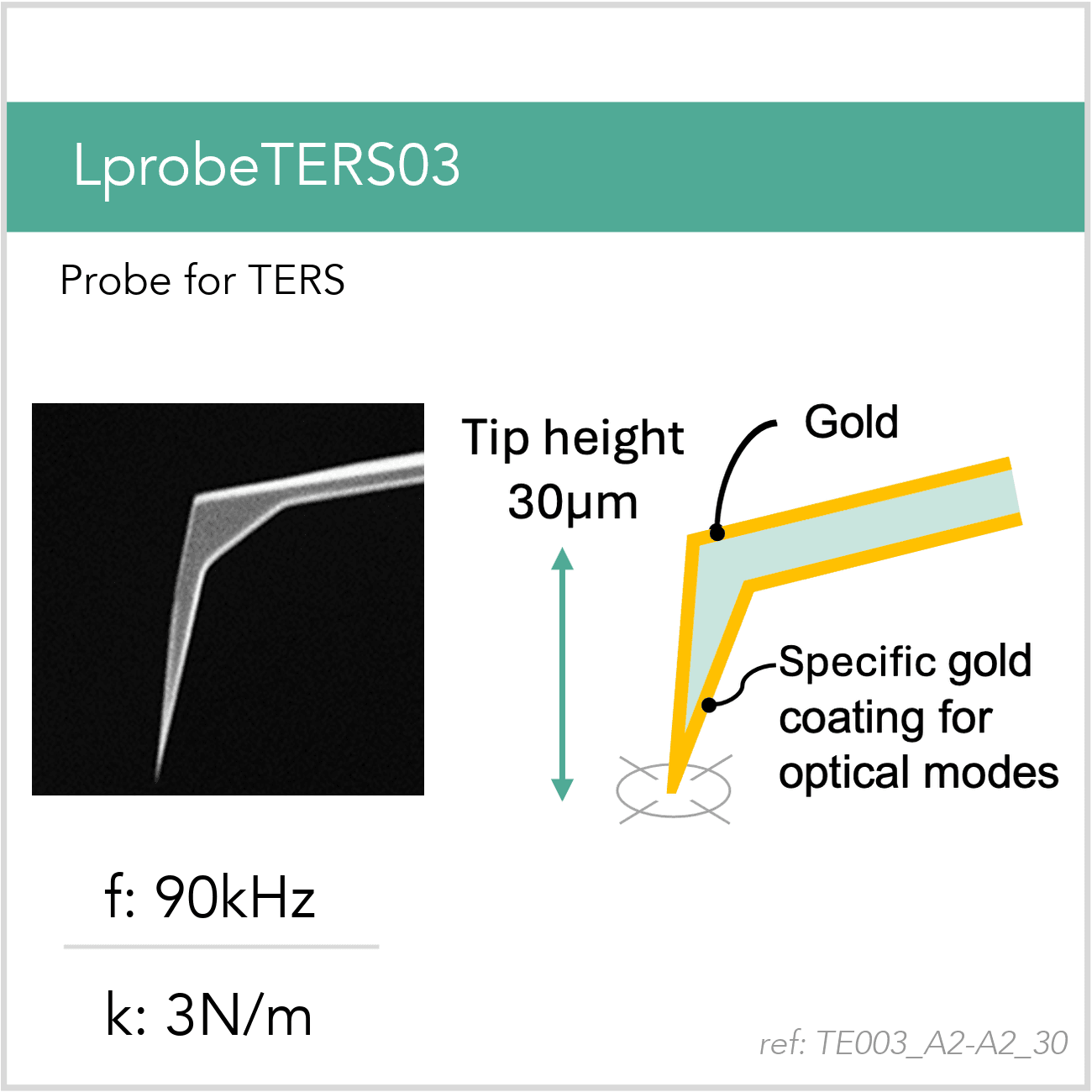 3D schematic of Vmicro TE003 A2-A2 30 AFM probe for TERS and tip-enhanced spectroscopy
